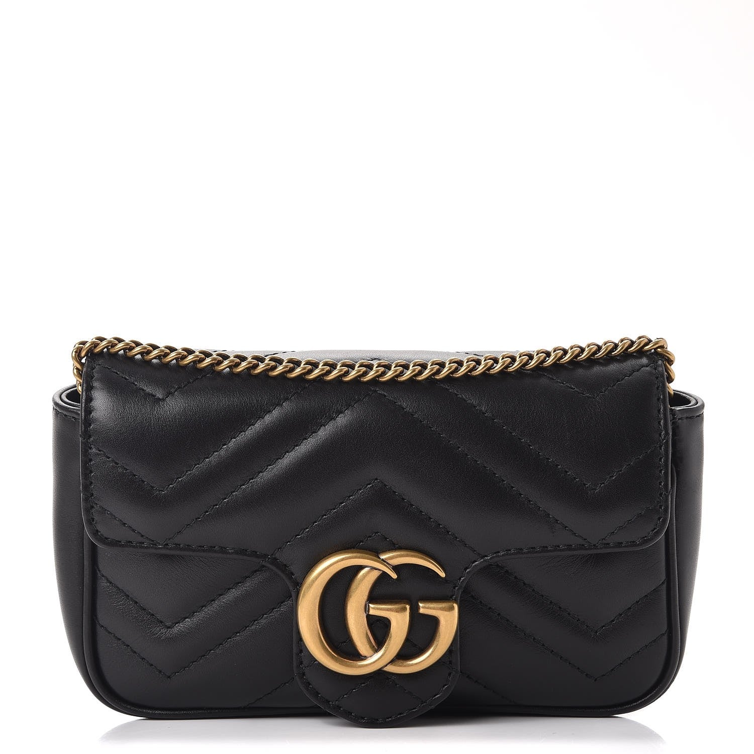 Gucci Calfskin Matelasse Super Mini GG Marmont Shoulder Bag Black 1 of 10