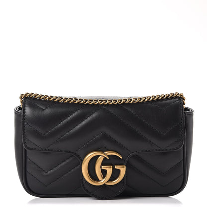 Gucci Calfskin Matelasse Super Mini GG Marmont Shoulder Bag Black 1 of 10
