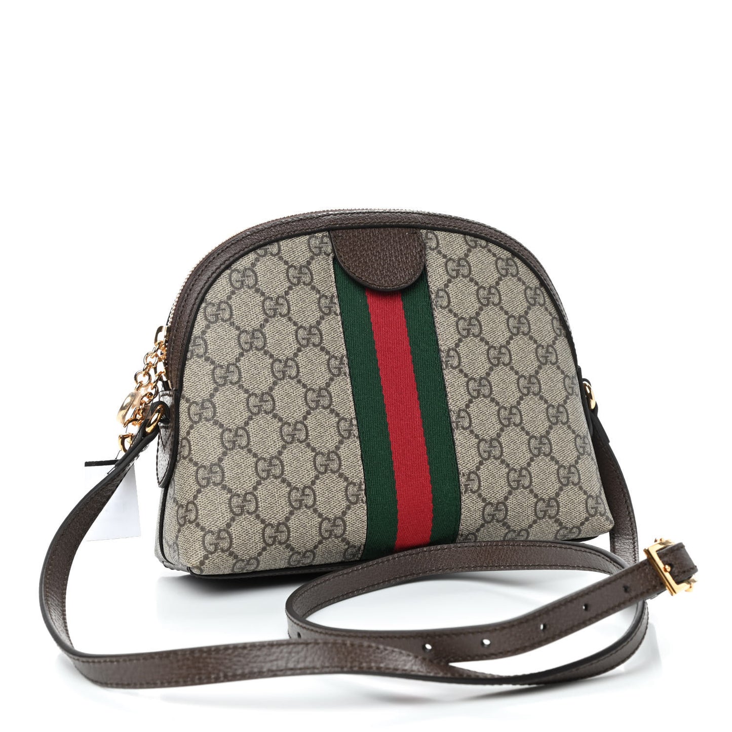 GG Supreme Monogram Textured Dollar Calfskin Web Small Ophidia Dome Shoulder Bag Beige Ebony New Acero