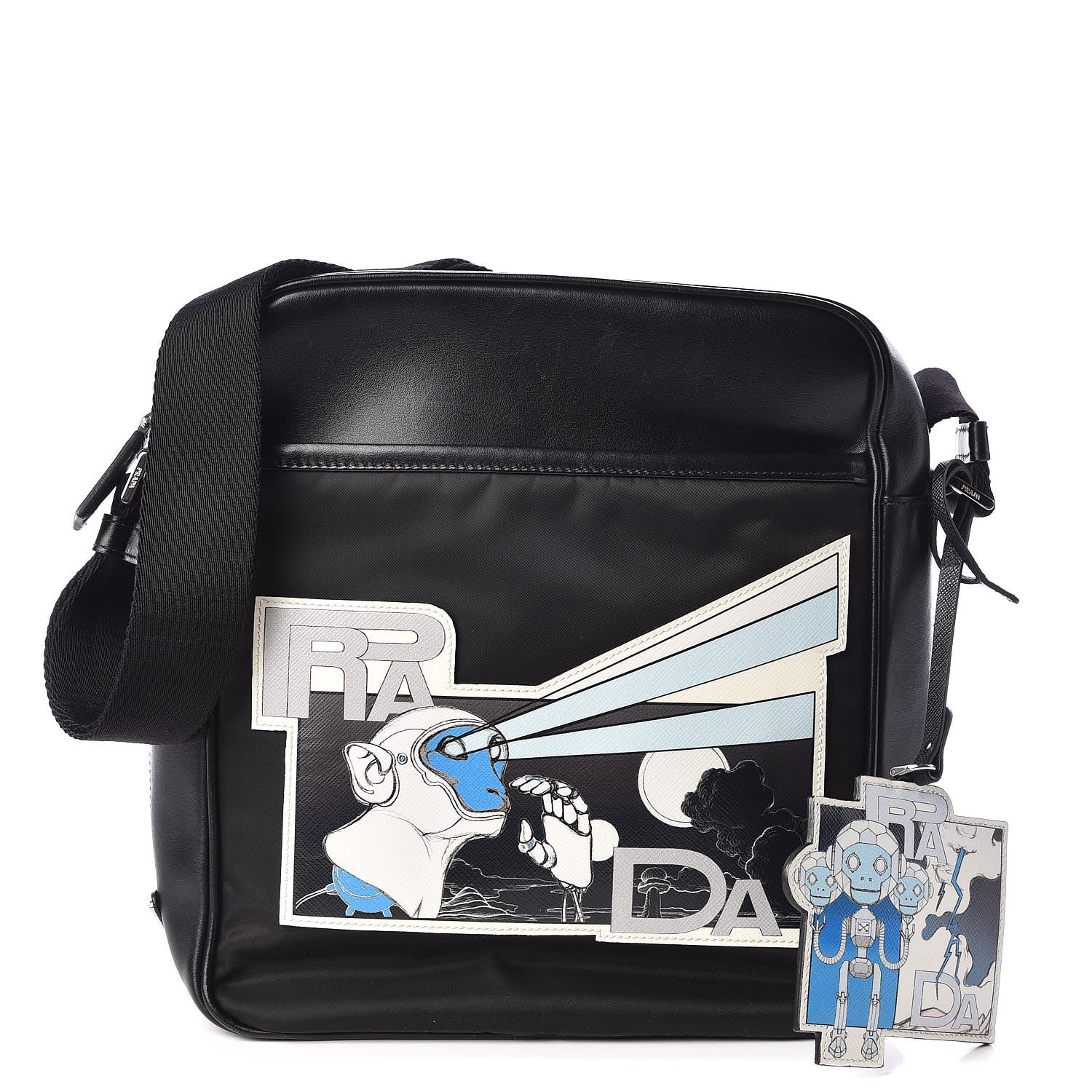 Prada X JAMES JEAN Calfskin Nylon Robot Monkey Flat Messenger Black 1 of 9