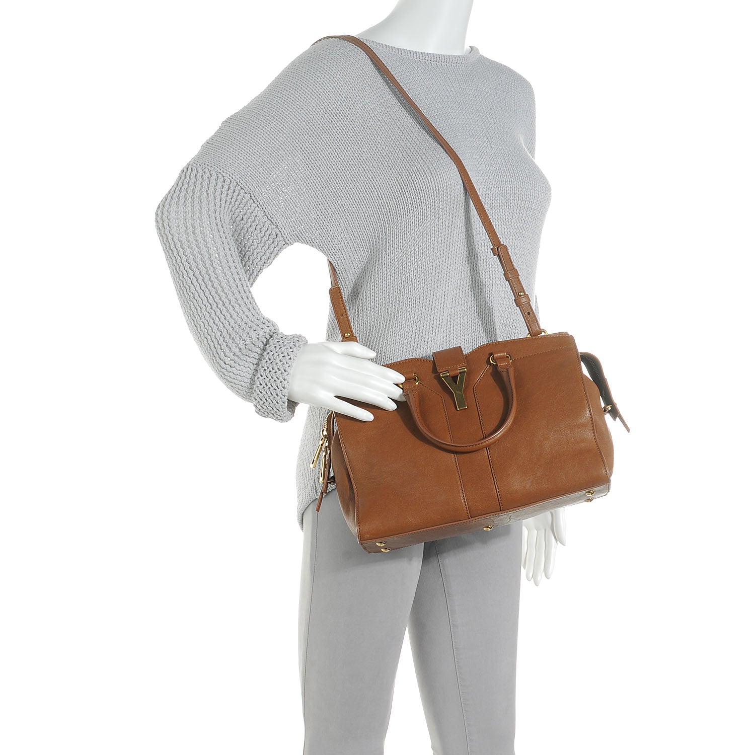 Saint Laurent Leather Mini Cabas Chyc Whiskey 2 of 9