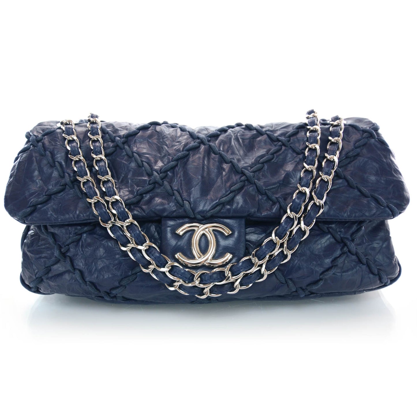 Calfskin Ultra Stitch Oversize Flap Navy