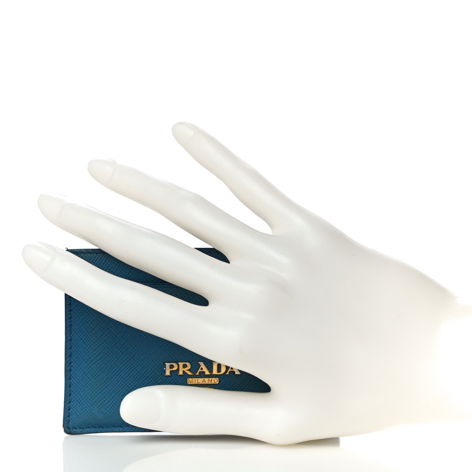 Prada Saffiano Vernice Metal Card Case Blue 2 of 10