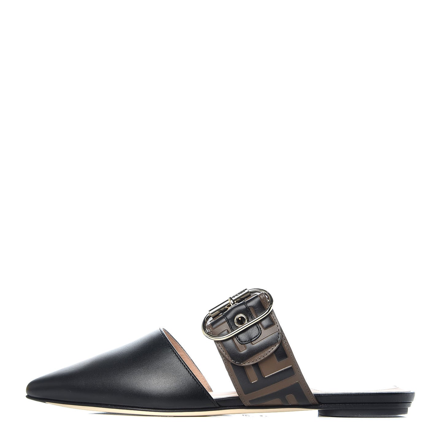 Vitello FF Embossed Buckle Flat Mules 36 Maya Black