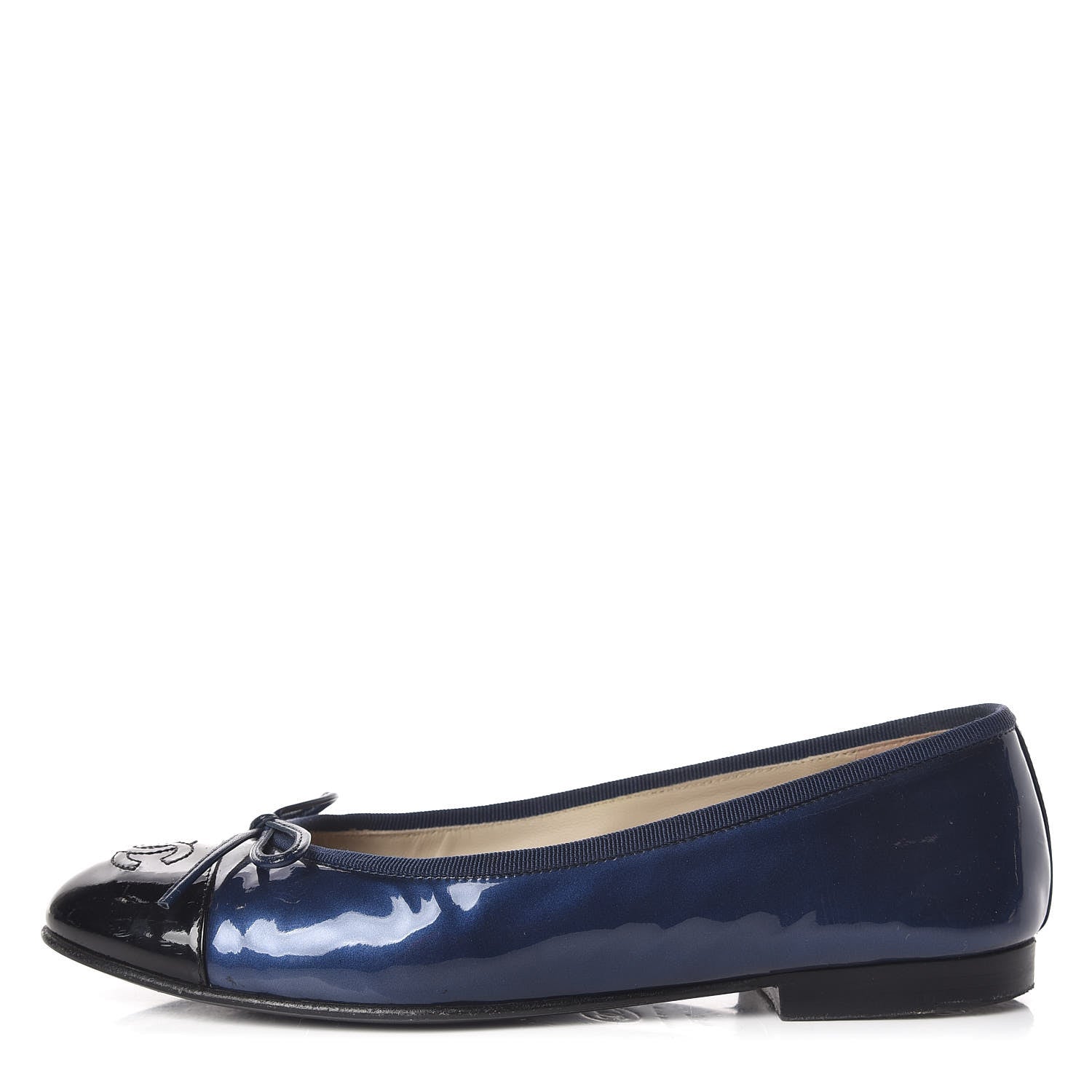 Chanel Patent Cap Toe Ballerina Flats 36.5 Blue 1 of 14