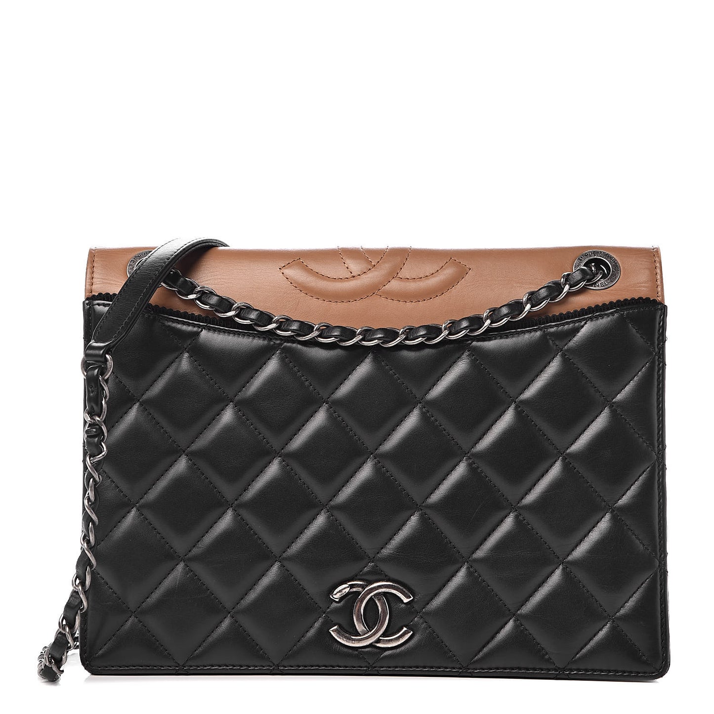 Calfskin Quilted Ballerine Flap Black Beige