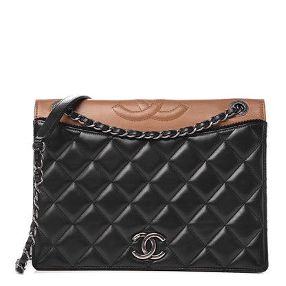 Chanel Calfskin Quilted Ballerine Flap Black Beige 1 of 10