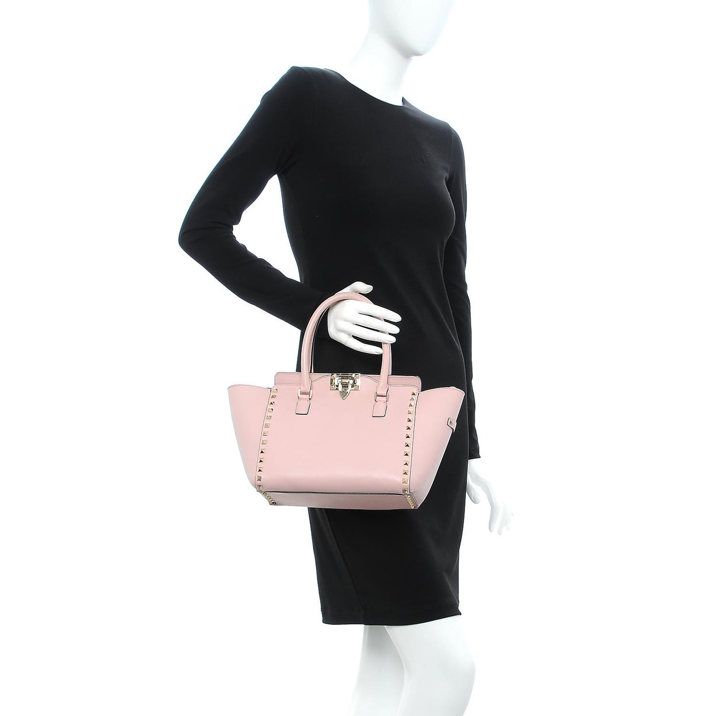 Vitello Small Rockstud Double Handle Tote Water Rose