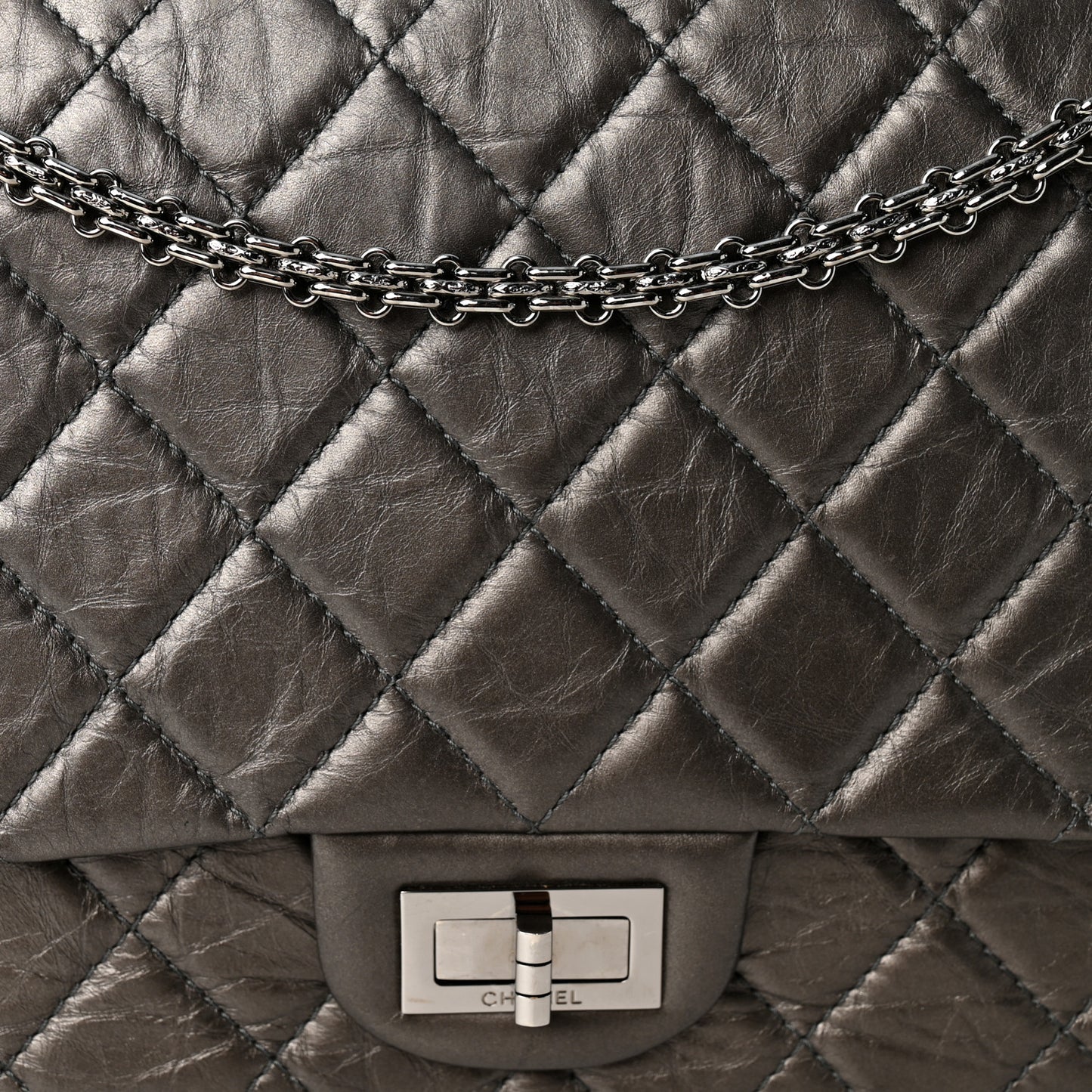 Metallic Aged Calfskin Quilted 2.55 Reissue 227 Flap Dark Grey