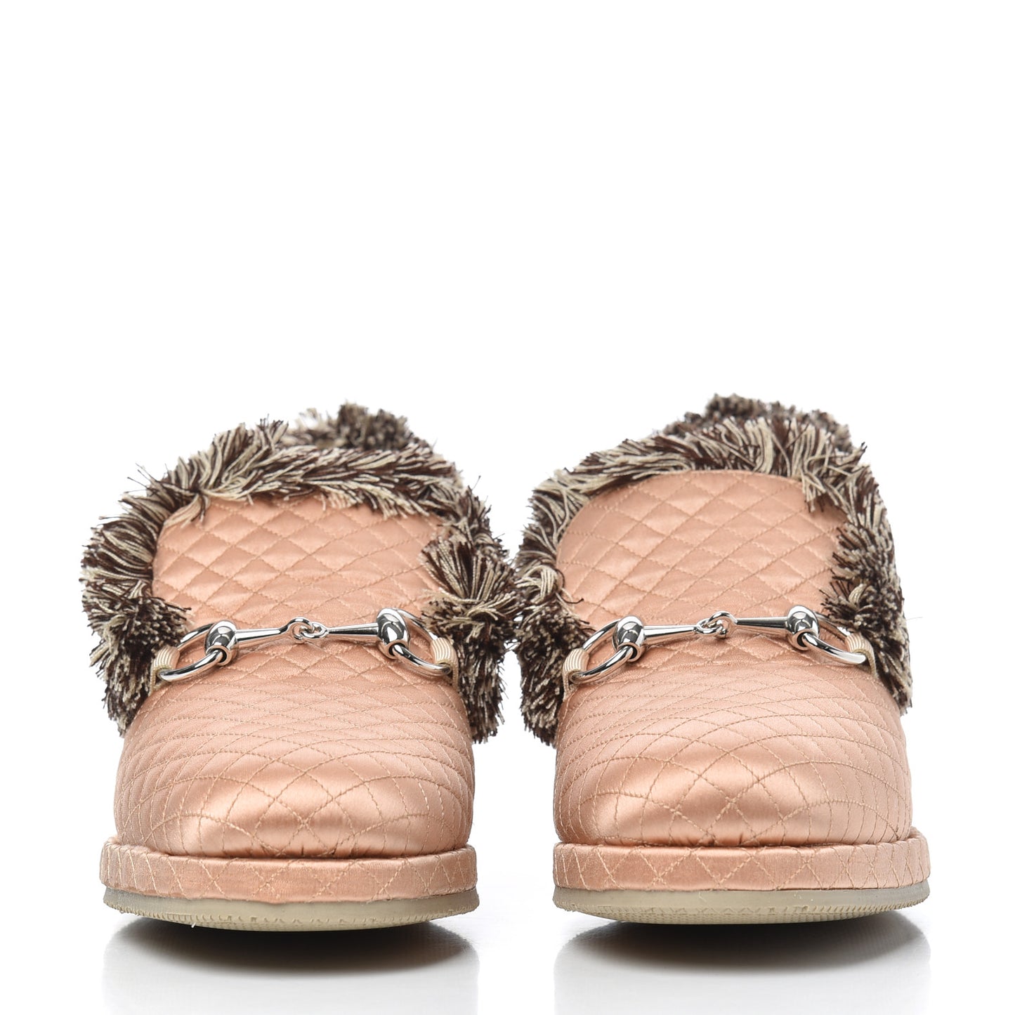 Satin Quilted Womens Fria Horsebit Loafers 35 Apricot Beige