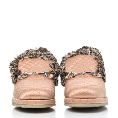 Gucci Satin Quilted Womens Fria Horsebit Loafers 35 Apricot Beige 2 of 9