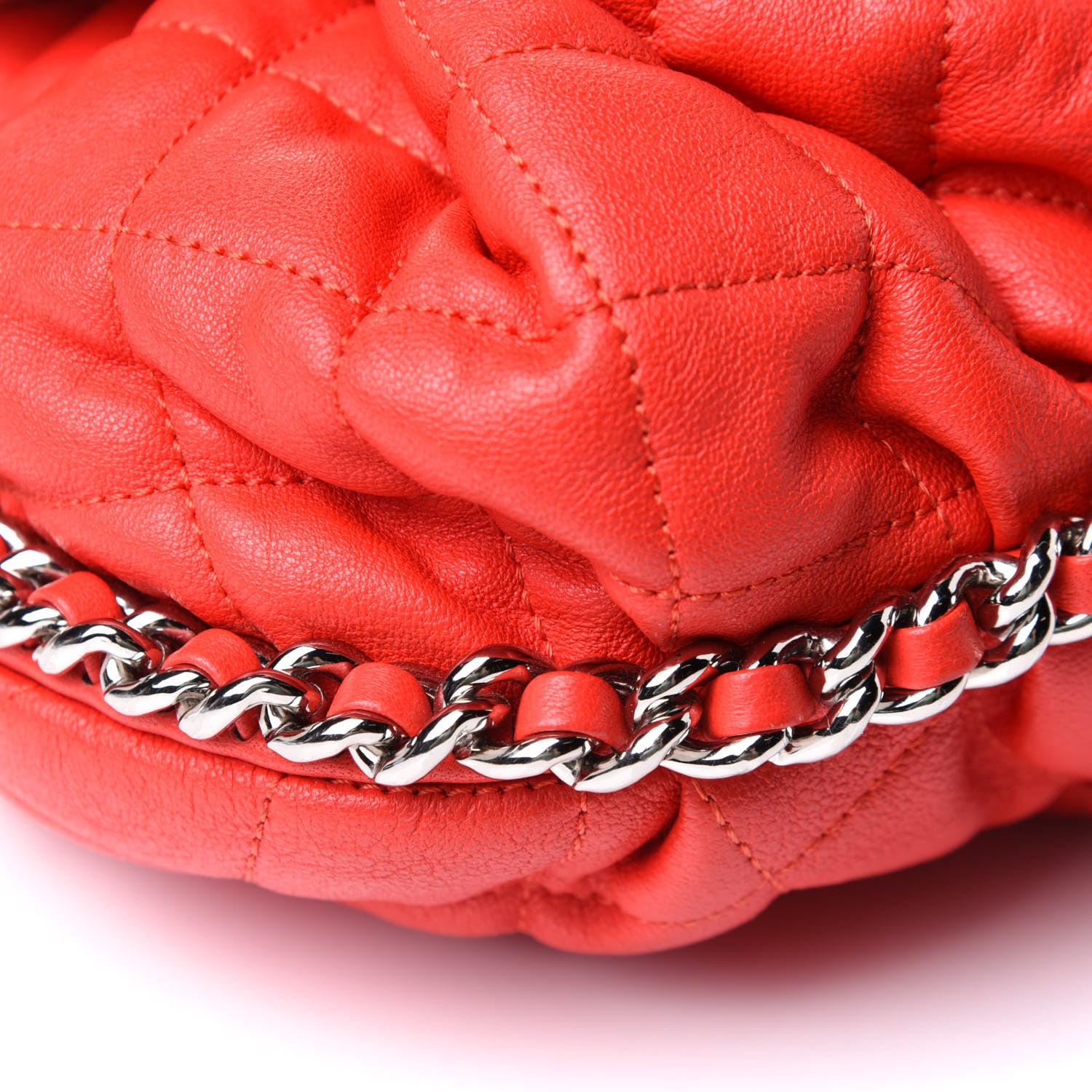 Chanel Washed Lambskin Quilted Mini Chain Around Messenger Red 8 of 10
