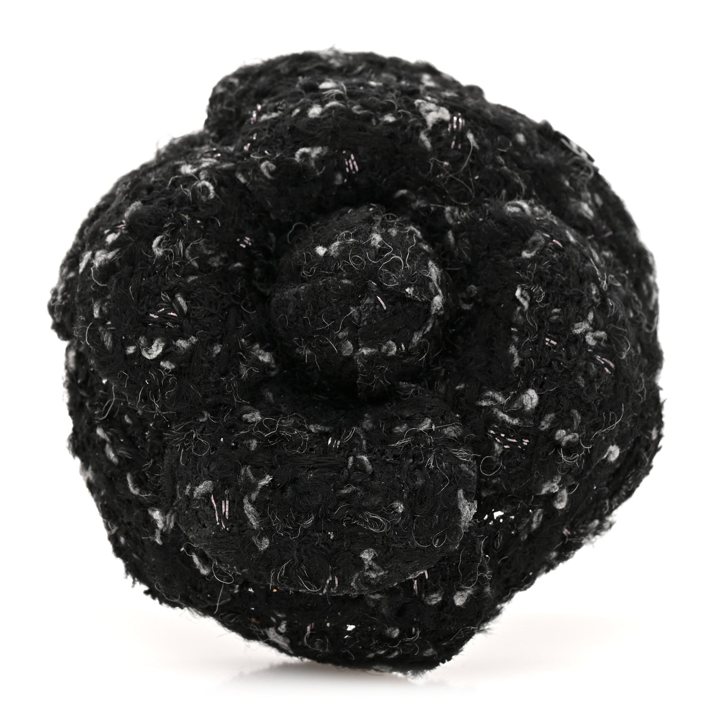 Tweed Camellia CC Pin Brooch Black