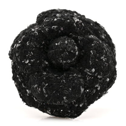 Chanel Tweed Camellia CC Pin Brooch Black 1 of 3