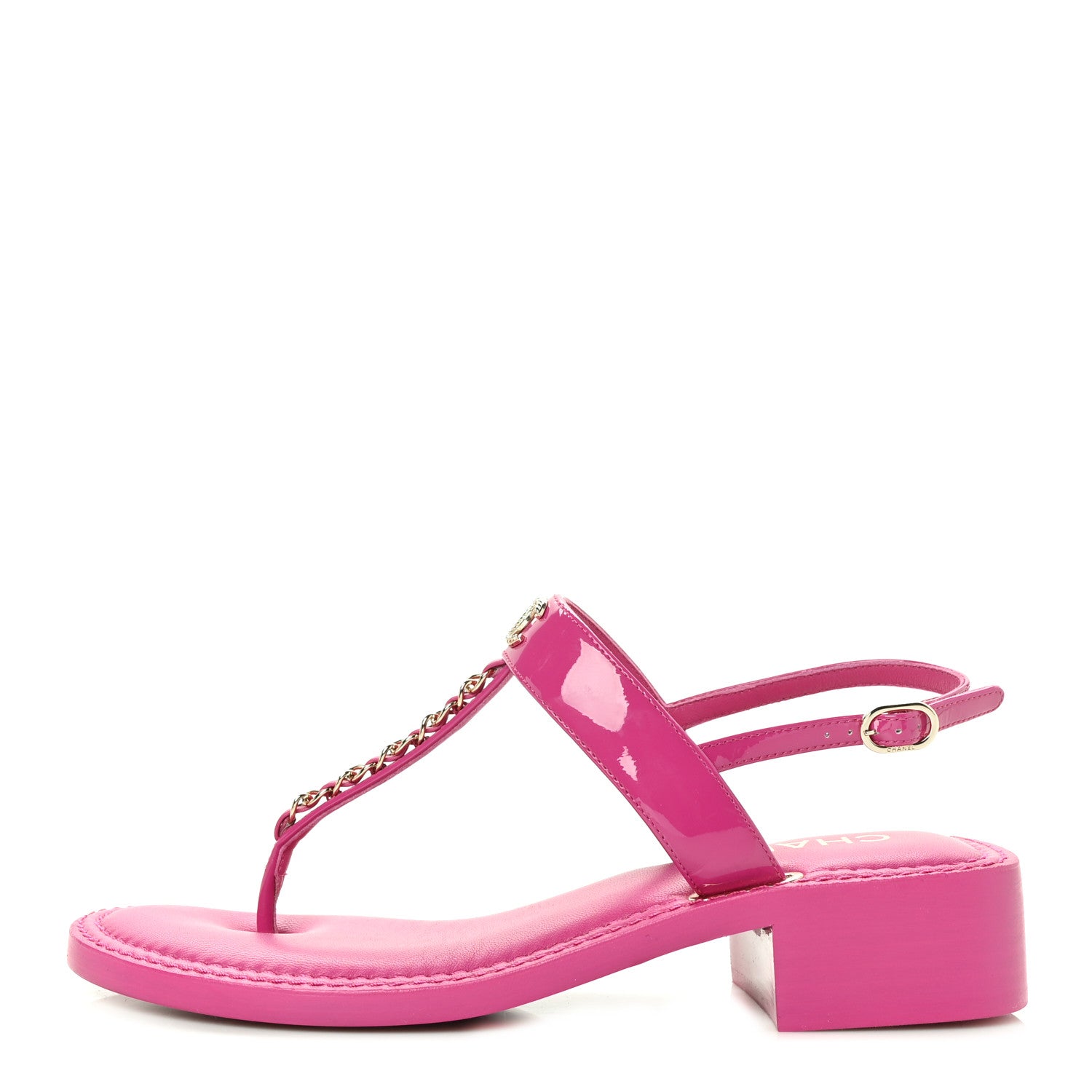 Chanel Lambskin Patent Chain CC Logo Thong Flat Sandals 37.5 Fuchsia 1 of 8