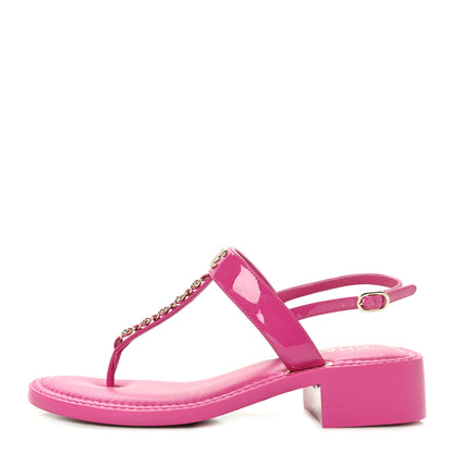 Chanel Lambskin Patent Chain CC Logo Thong Flat Sandals 37.5 Fuchsia 1 of 8