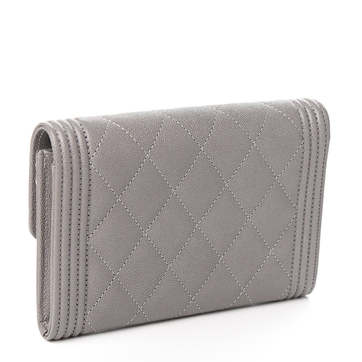 Chanel Caviar Quilted Medium Boy Flap Wallet Grey 2 of 8