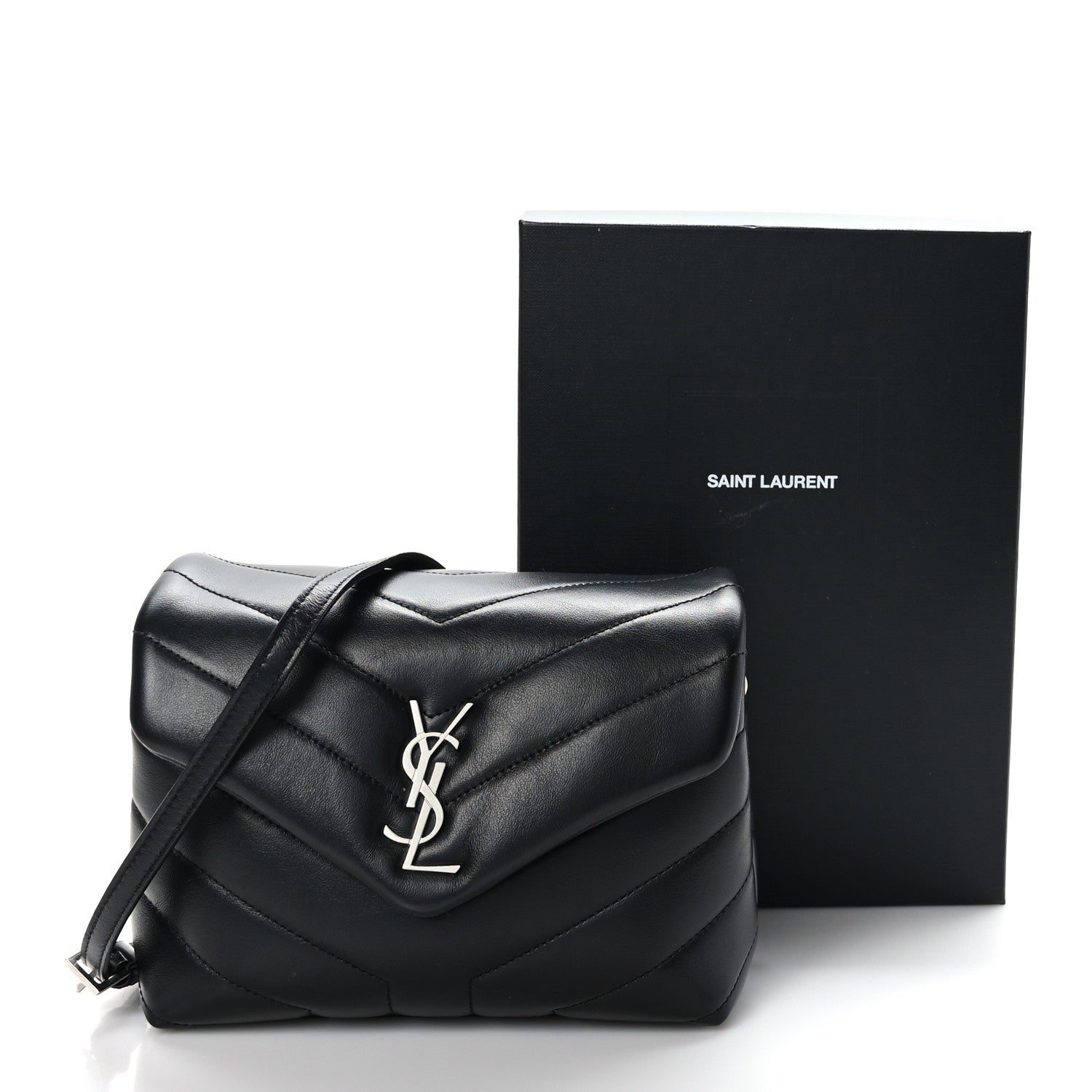 Saint Laurent Calfskin Y Quilted Monogram Toy Loulou Crossbody Bag Black 10 of 10