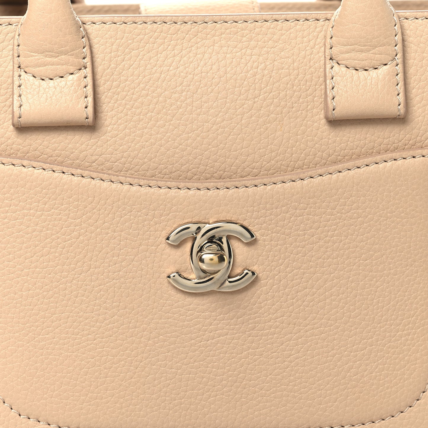 Grained Calfskin Mini Neo Executive Shopper Tote Light Beige