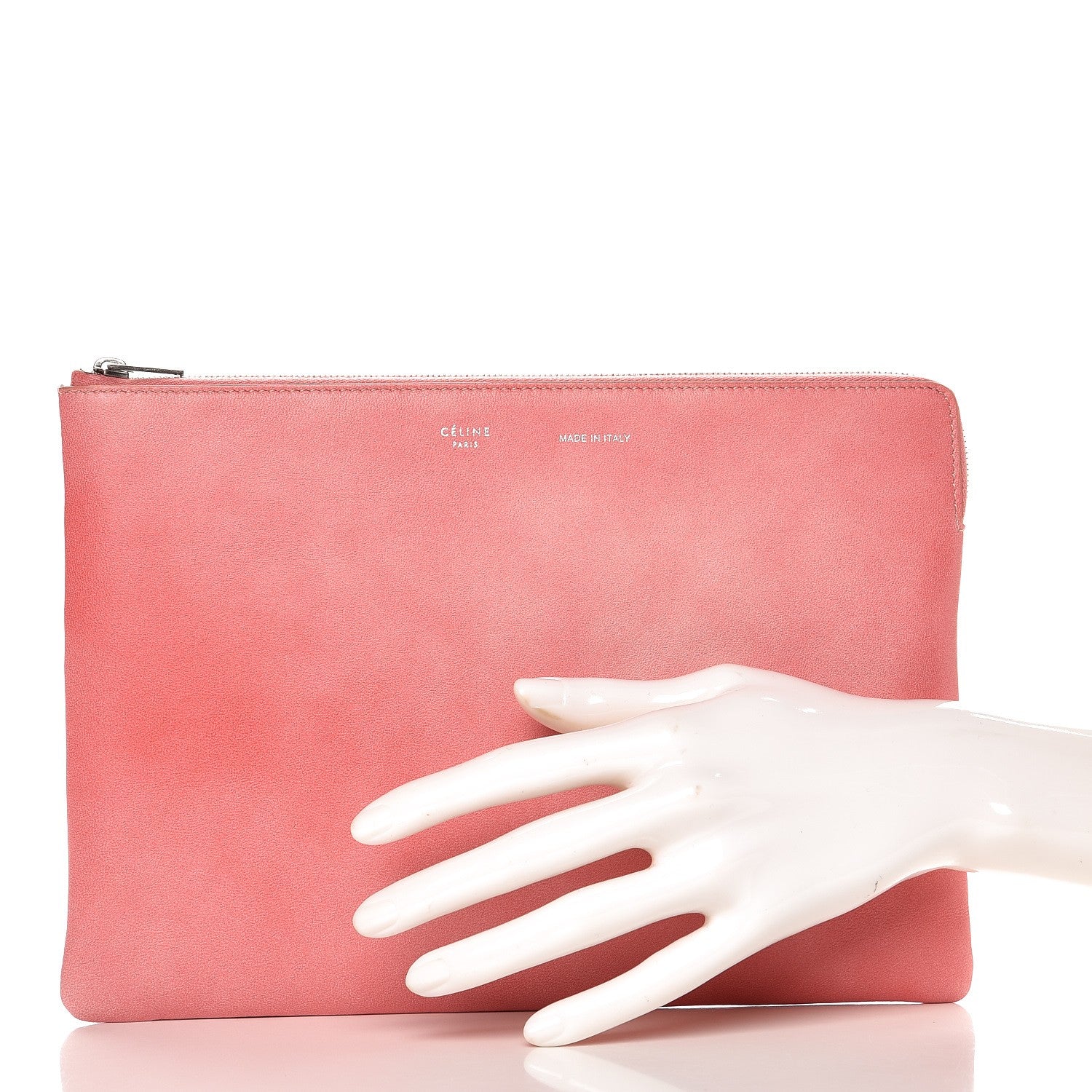 Celine Plastic Bag with Cloudy Lambskin Solo Zip Pouch Clutch Pink 4 of 13