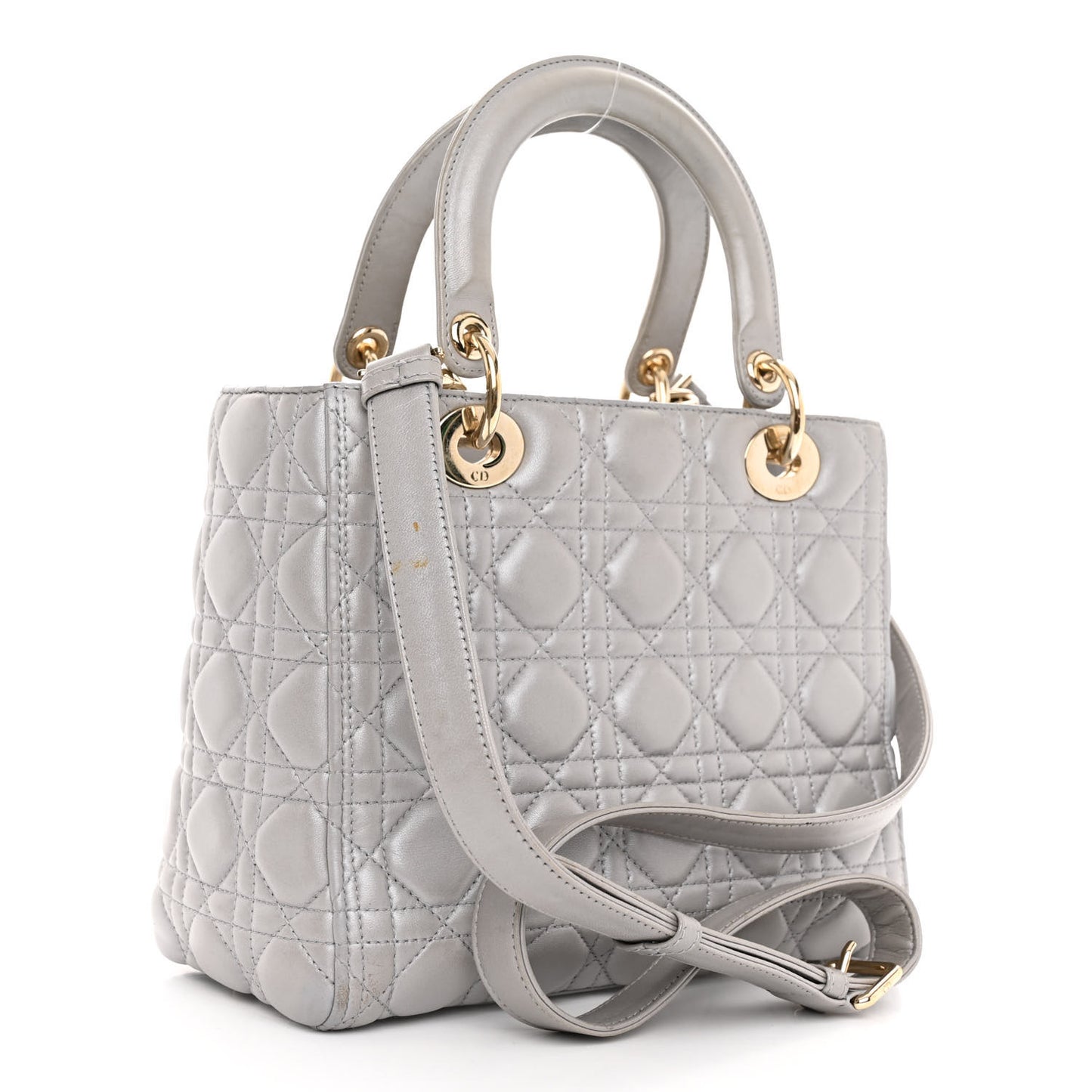 Pearly Lambskin Cannage Medium Lady Dior Grey