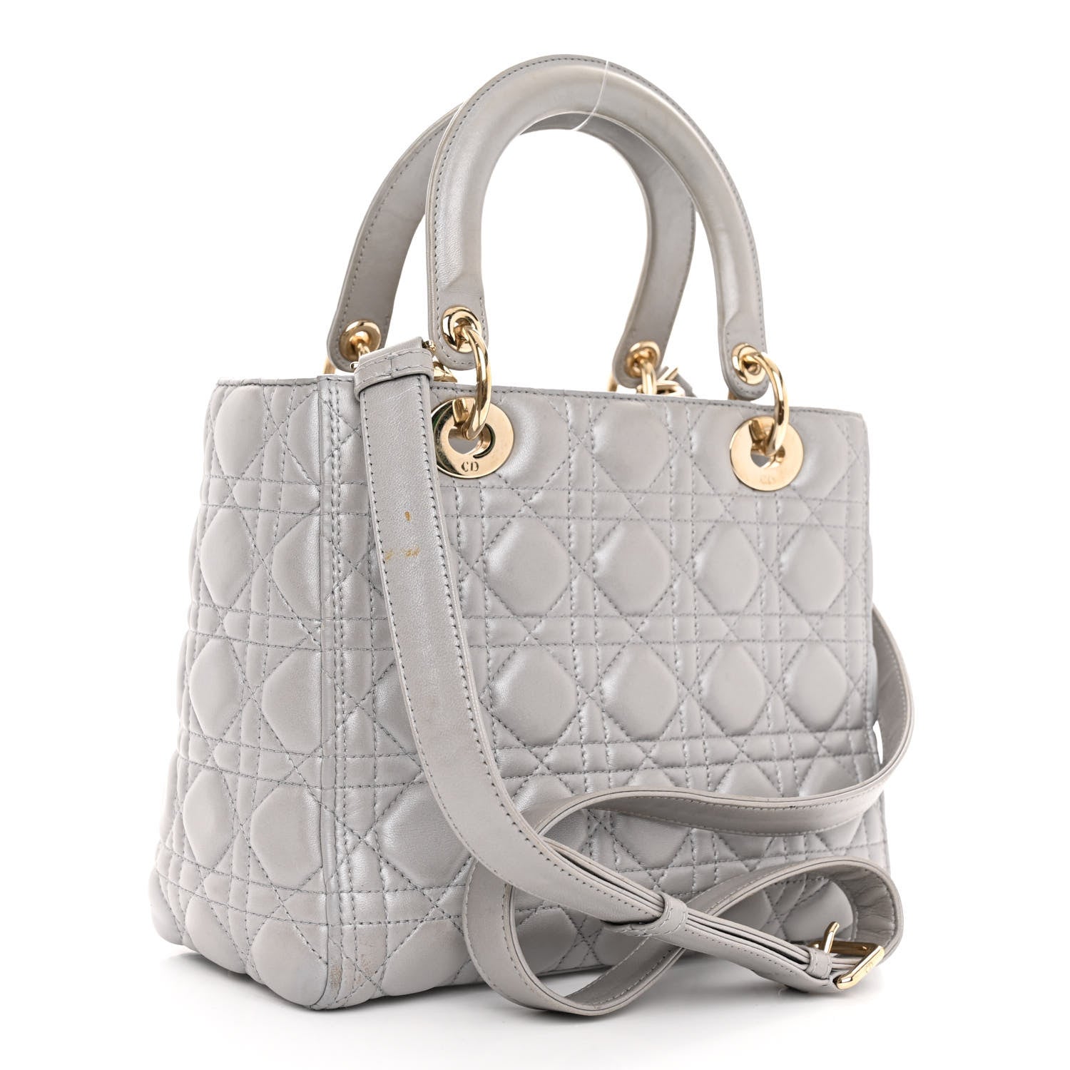 Christian Dior Pearly Lambskin Cannage Medium Lady Dior Grey 3 of 10