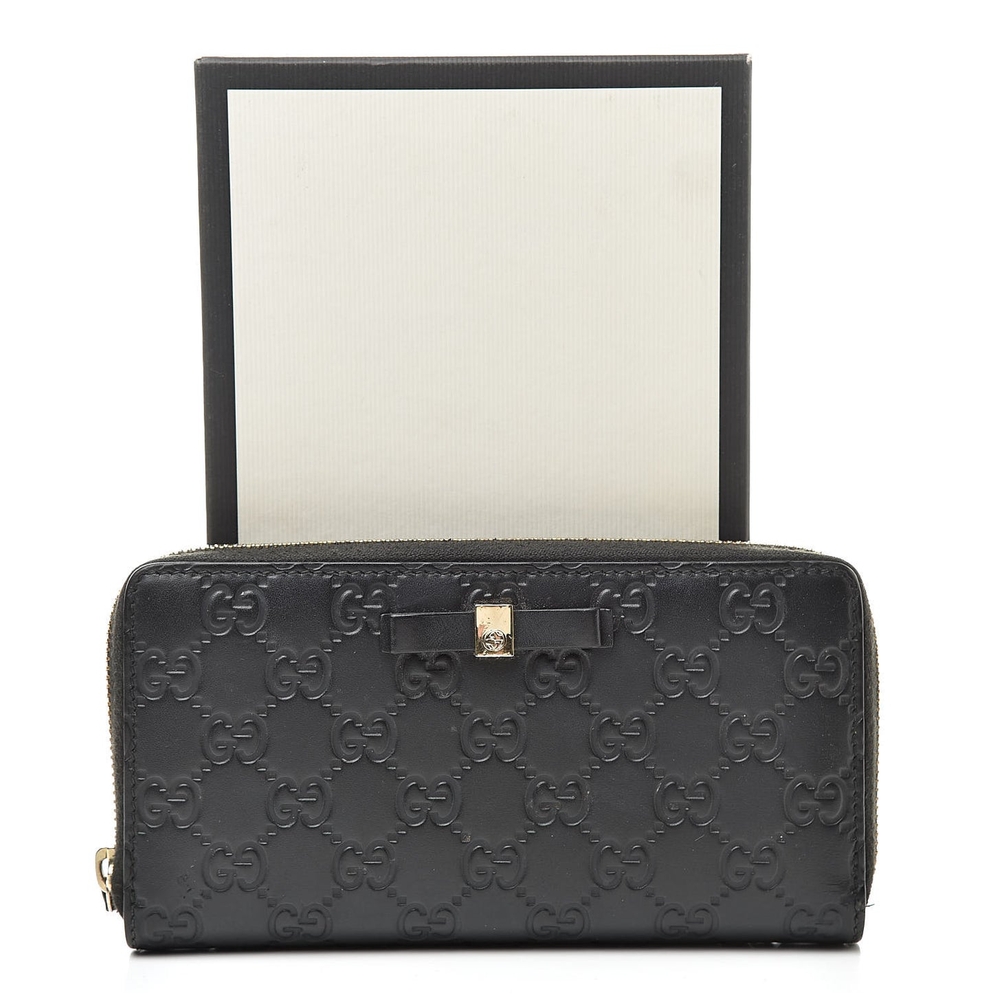 Guccissima Bow Zip Around Wallet Black