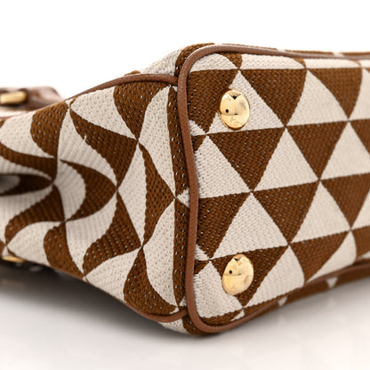 Prada Jacquard Saffiano Triangolo Symbole Embroidered Mini Galleria Double Zip Tote Tabacco Talco 9 of 16