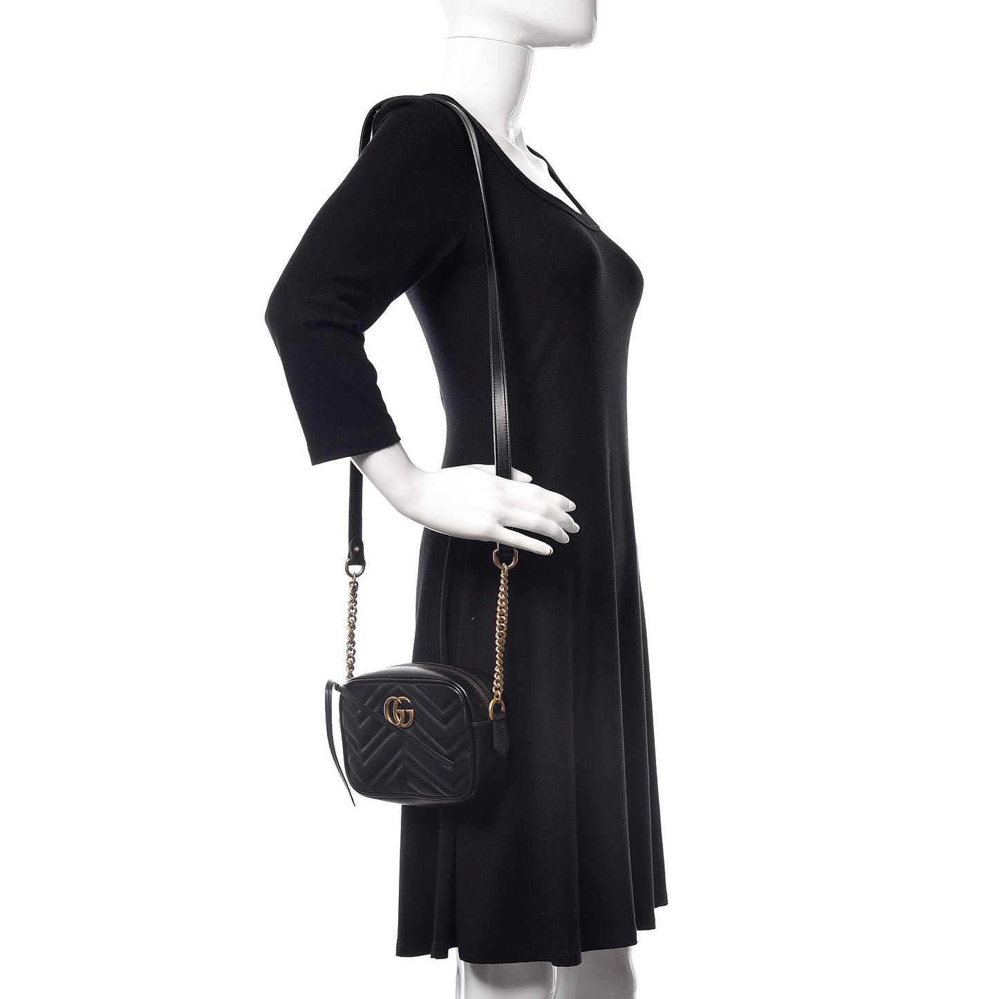 Calfskin Matelasse Mini GG Marmont Chain Shoulder Bag Black
