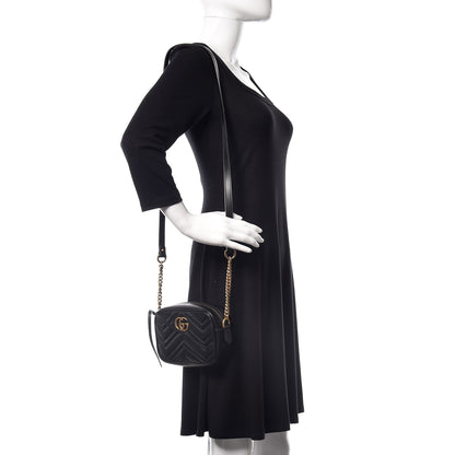 Gucci Calfskin Matelasse Mini GG Marmont Chain Shoulder Bag Black 2 of 11