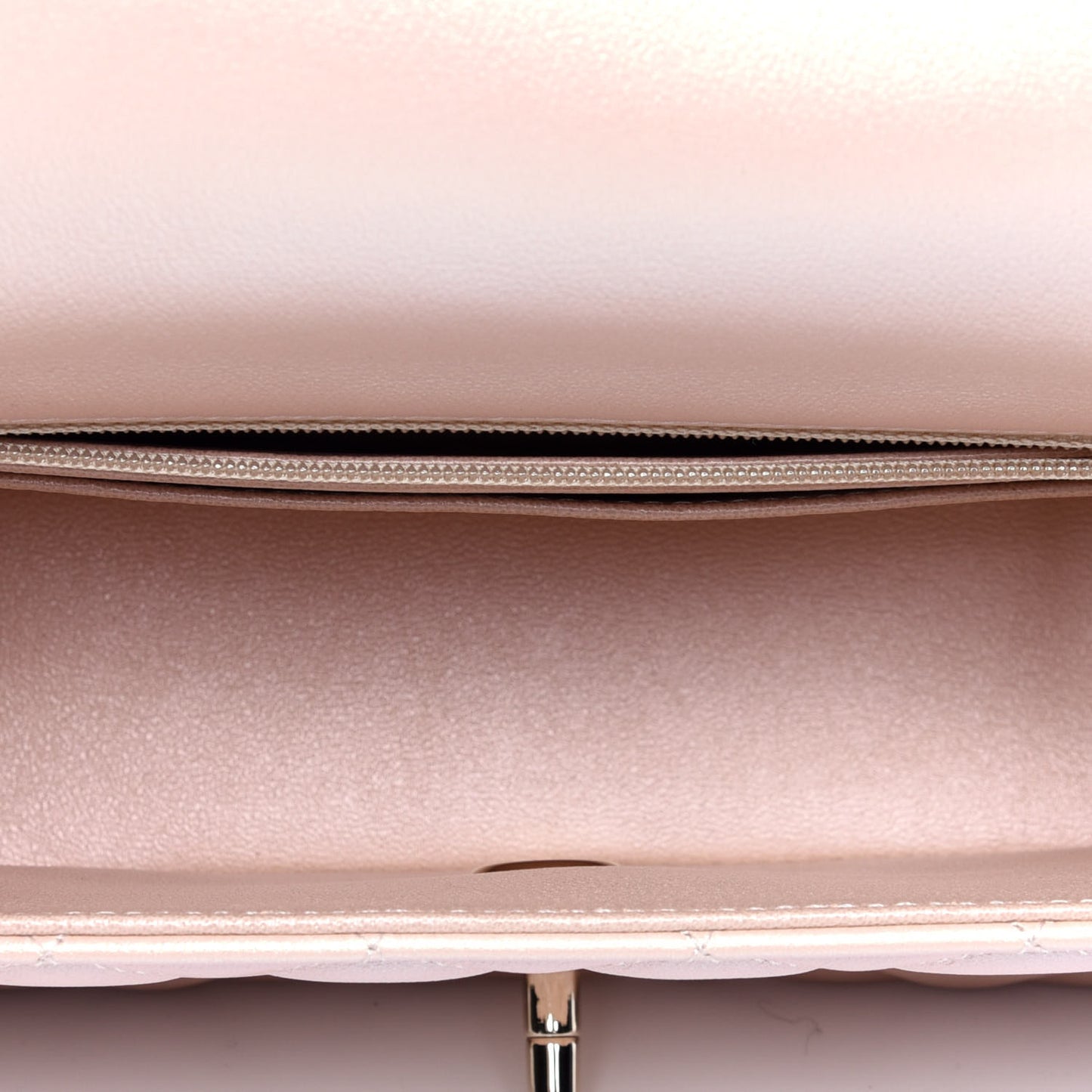 Iridescent Calfskin Quilted Mini Rectangular Flap Beige