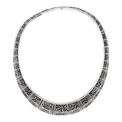 John Hardy Sterling Silver 18K Yellow Gold Jawan Reticulated Bib Necklace 3 of 5