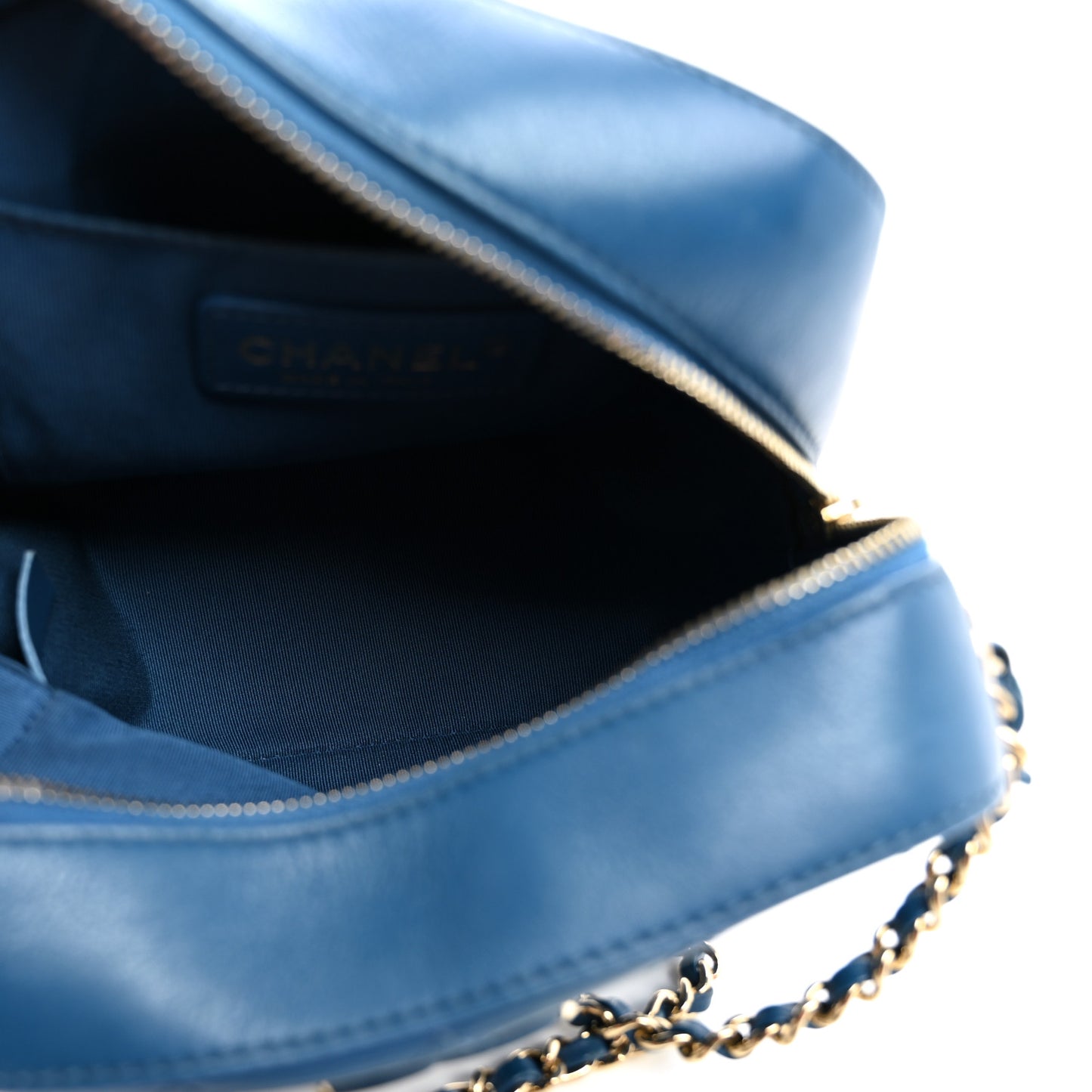 Calfskin Stitched Enamel CC Camera Case Bag Blue