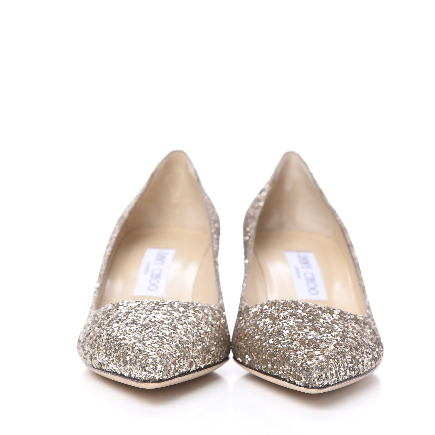 Jimmy Choo Coarse Glitter Fabric Pointy Toe Aza Pumps 37.5 Antique Gold 2 of 8