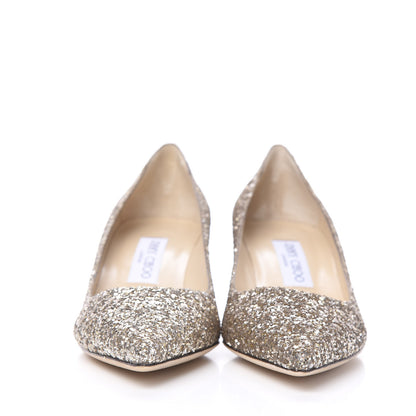 Jimmy Choo Coarse Glitter Fabric Pointy Toe Aza Pumps 37.5 Antique Gold 2 of 8