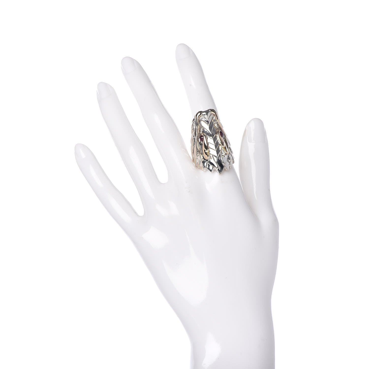 John Hardy Sterling Silver 18K Yellow Gold Ruby Naga Dragon Head Ring 54 7 2 of 5