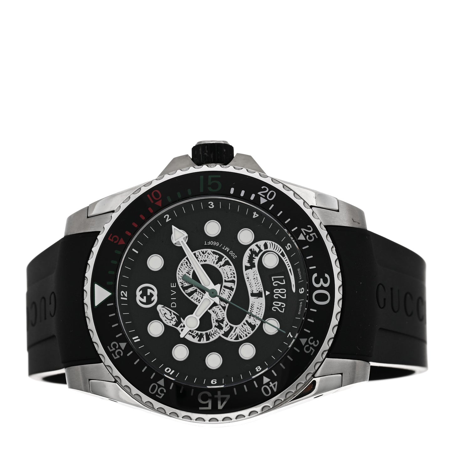 Stainless Steel Rubber 45mm Dive Snake Quartz Watch Black