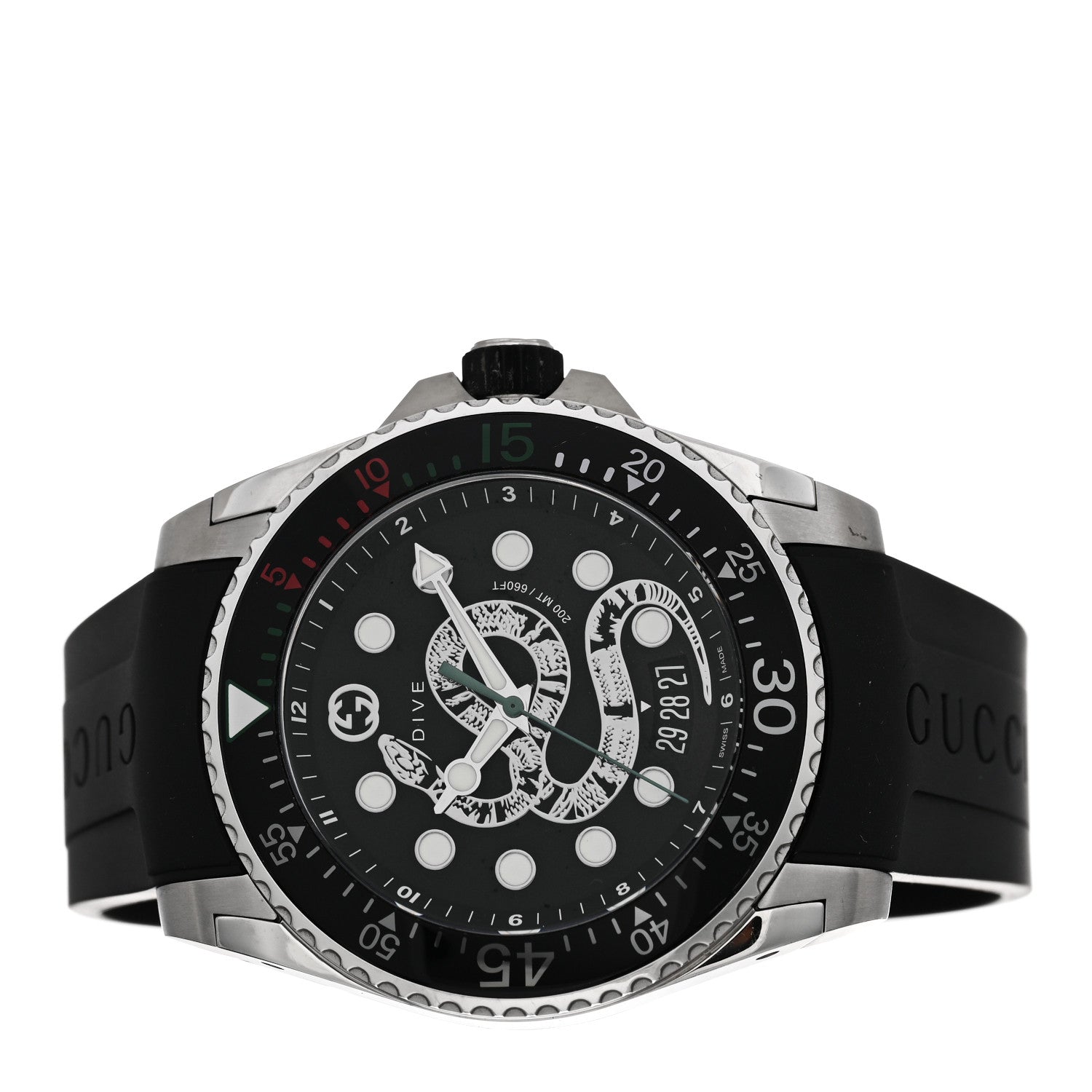 Gucci Stainless Steel Rubber 45mm Dive Snake Quartz Watch Black 2 of 4