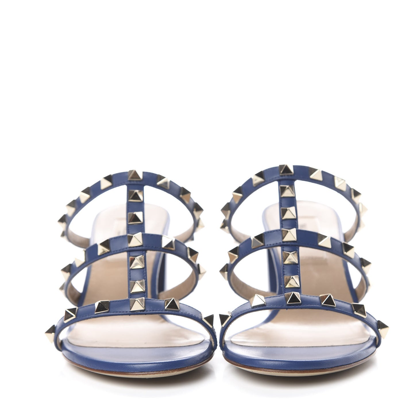 Calfskin Rockstud 60mm Caged Slide Sandals 36 Light Ocean