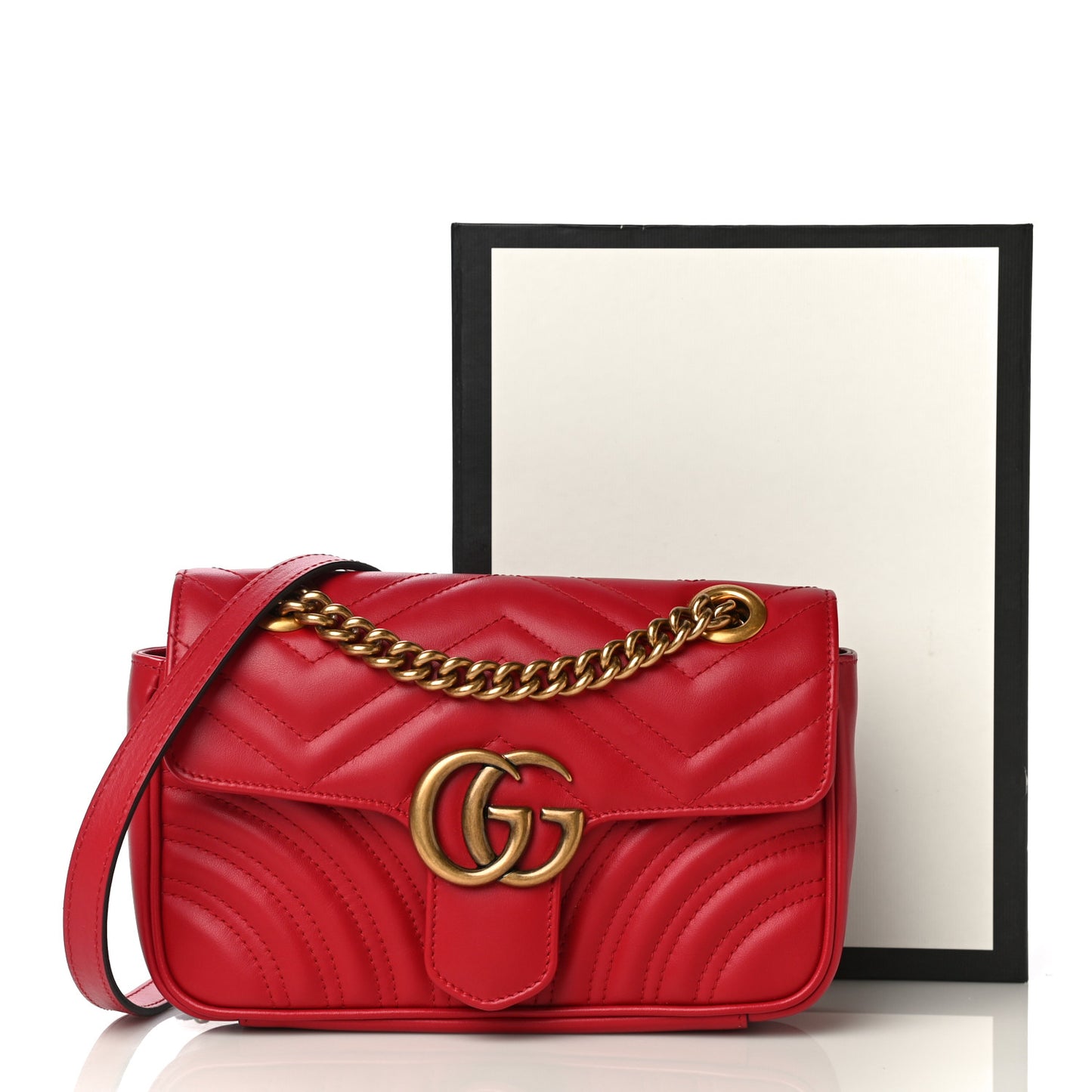 Calfskin Matelasse Mini GG Marmont Shoulder Bag Hibiscus Red