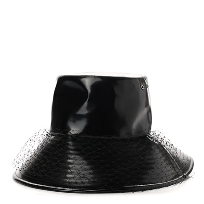 Christian Dior Patent Teddy-D Bob Bucket Hat with Veil 56 Black 1 of 8