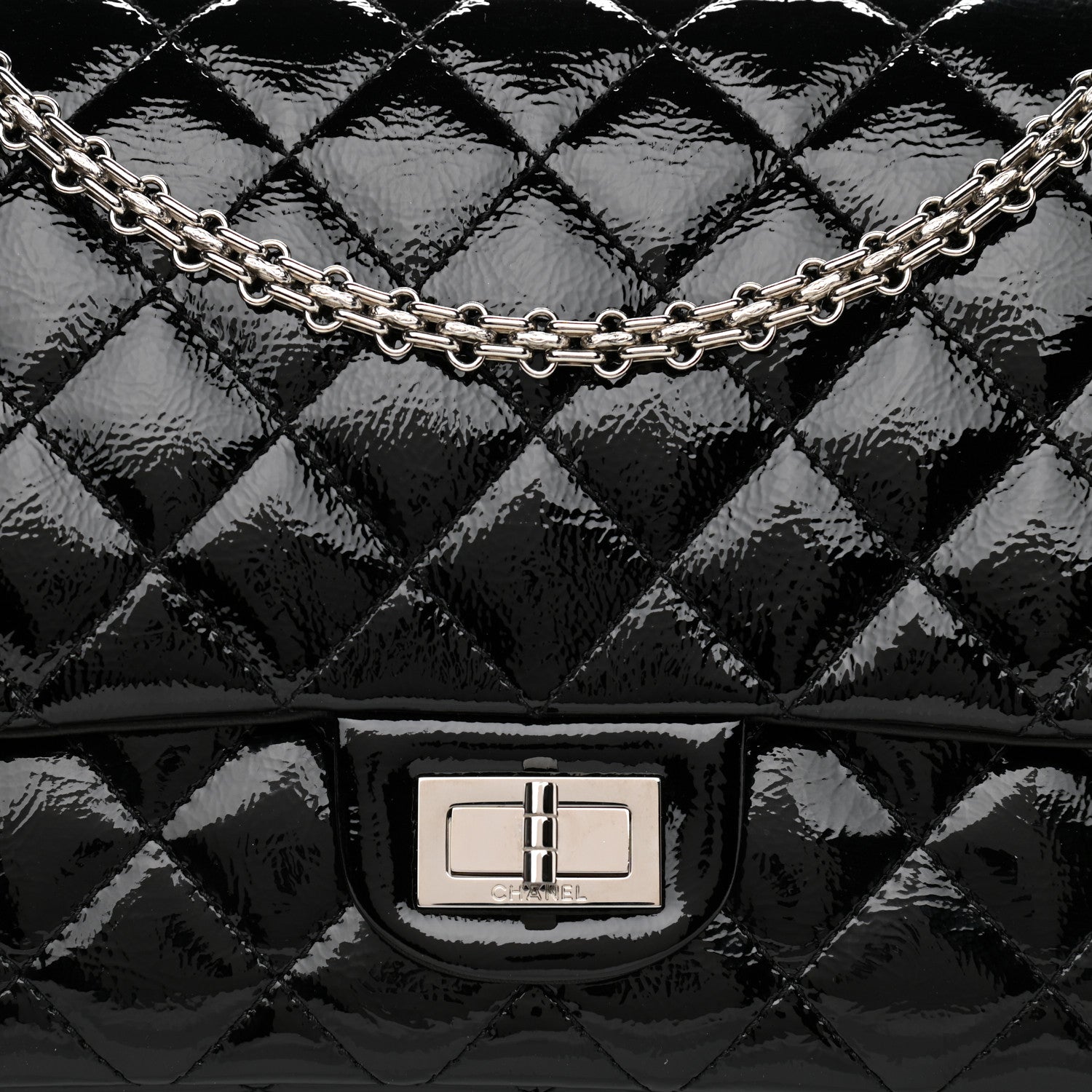 Chanel Distressed Patent Quilted 2.55 Reissue 227 Flap Black 8 of 13