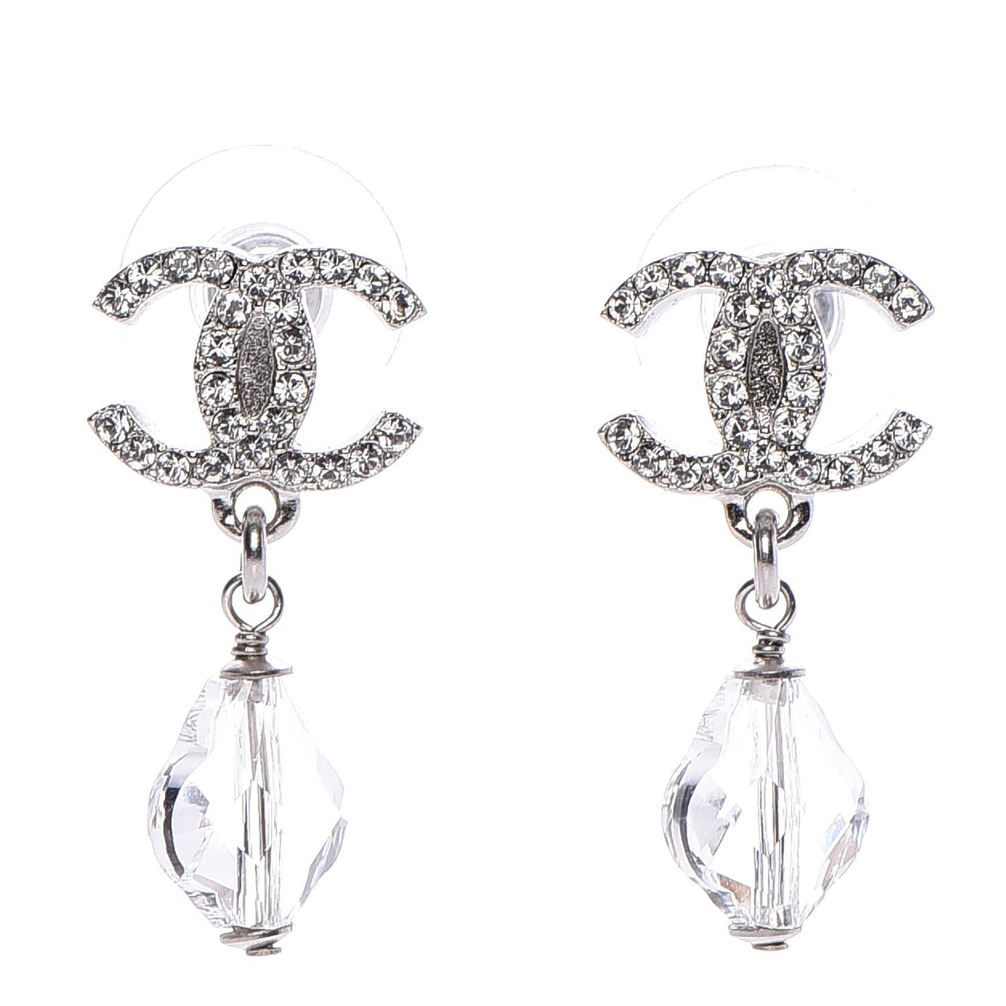 Crystal CC Drop Earrings Silver