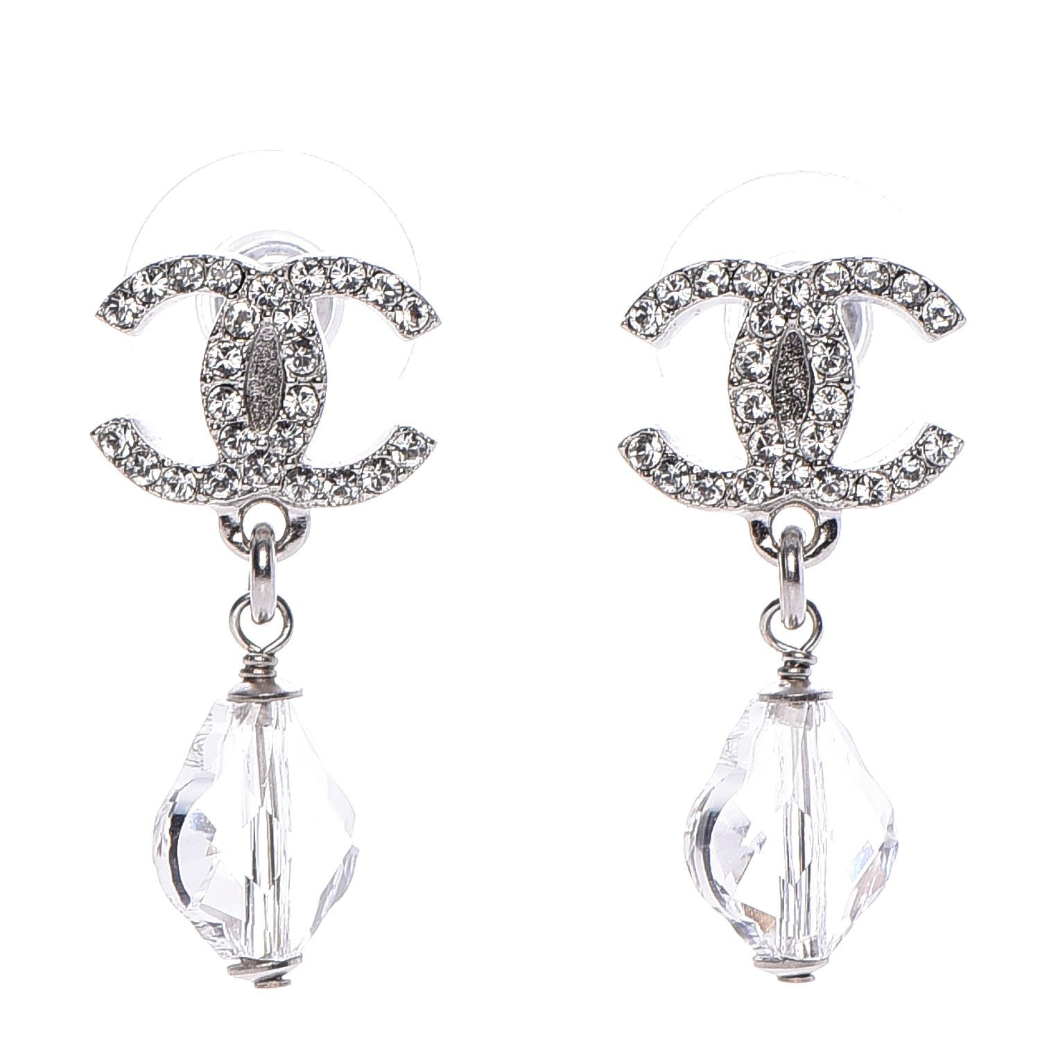 Chanel Crystal CC Drop Earrings Silver 1 of 5