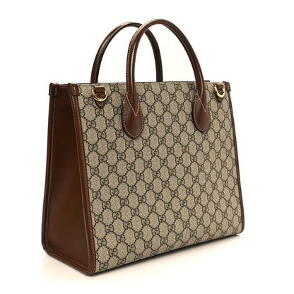 Gucci GG Supreme Monogram Azalea Calfskin Small Retro Interlocking G Tote Bag Beige Ebony Brown Sugar 3 of 11