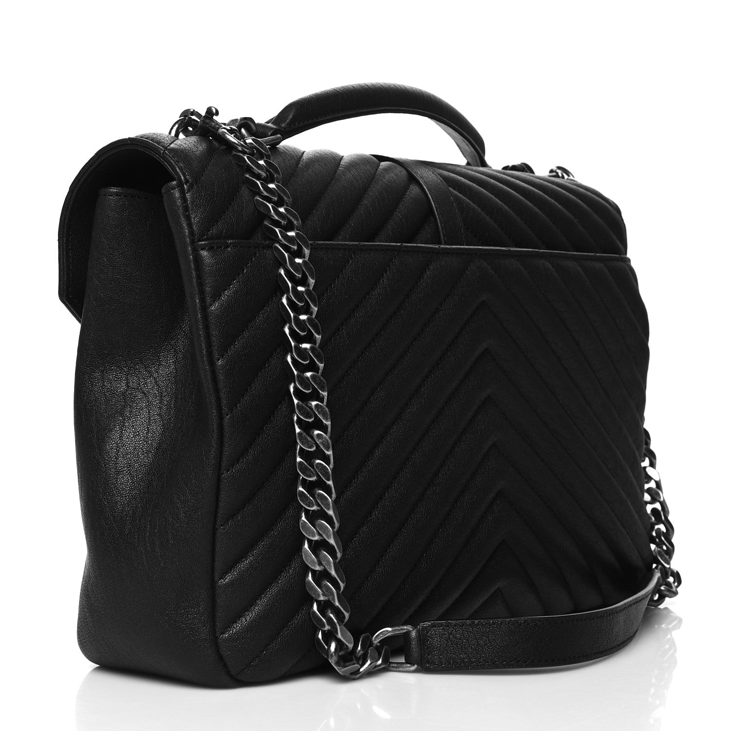 Saint Laurent Sheepskin Matelasse Chevron Monogram Large College Satchel Black 3 of 8