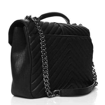 Saint Laurent Sheepskin Matelasse Chevron Monogram Large College Satchel Black 3 of 8