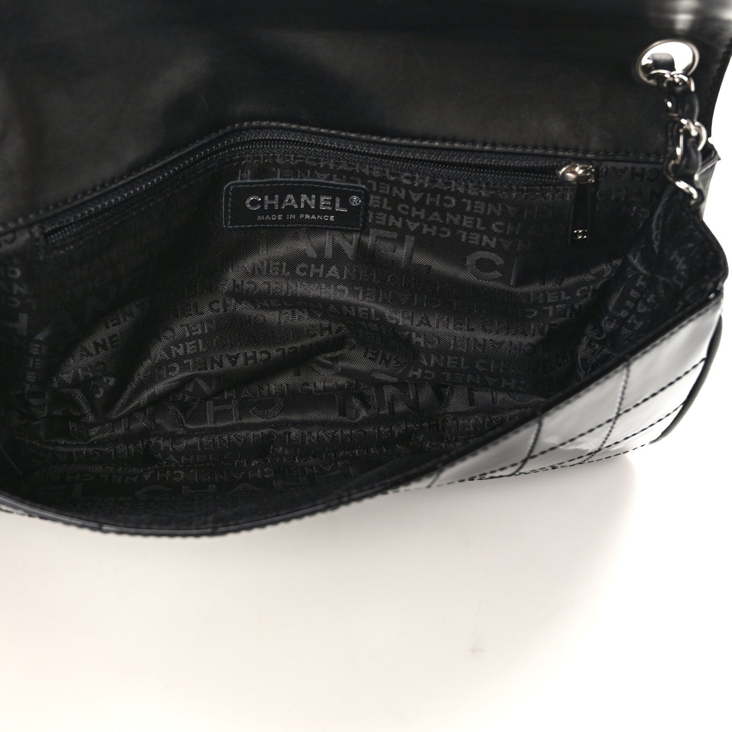 Patent Quilted Diagonal CC East West Chocolate Bar Flap Black