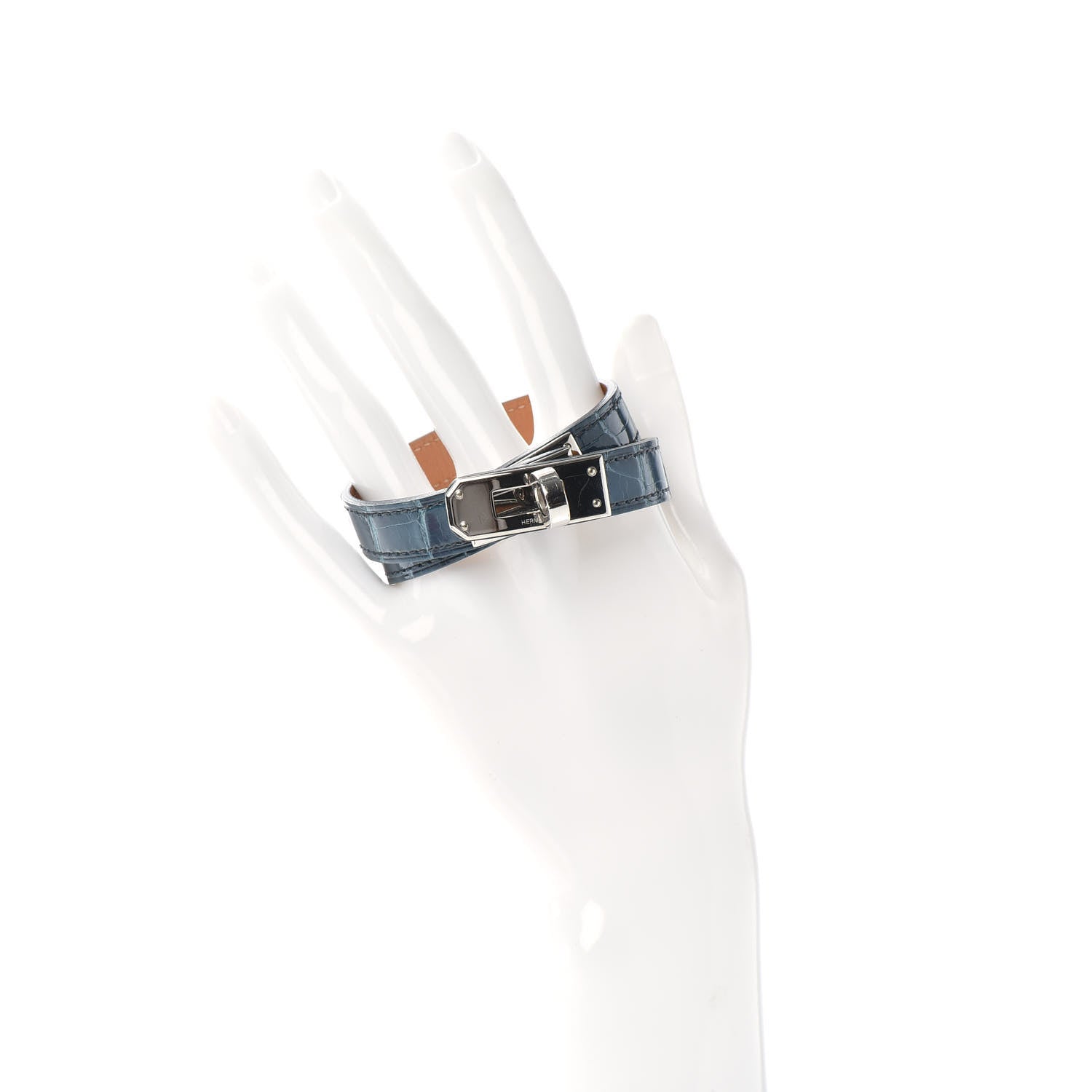Hermes Shiny Alligator Kelly Double Tour Bracelet S Blue Jean 2 of 4