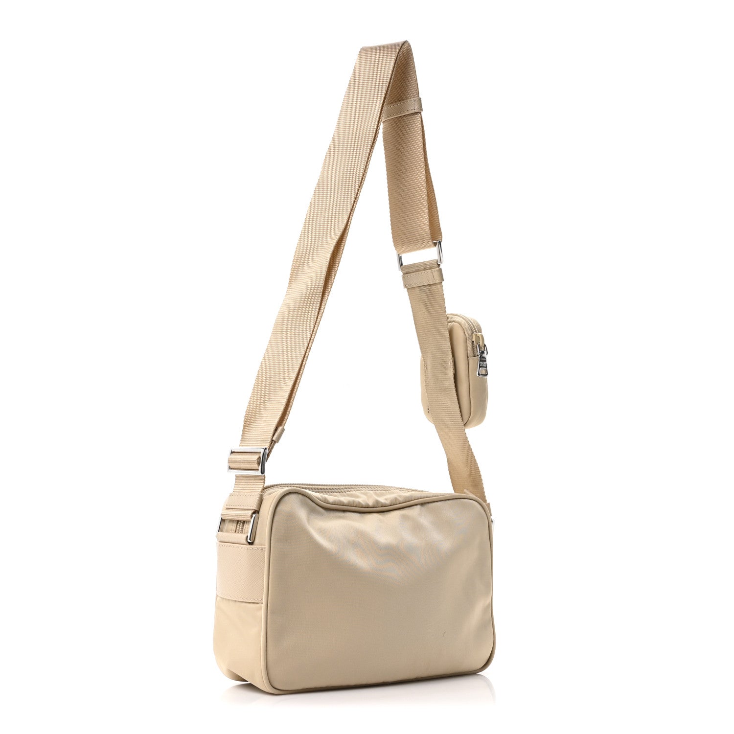 Prada Re-Nylon Vela Saffiano Double Zip Shoulder Bag Beige 3 of 10